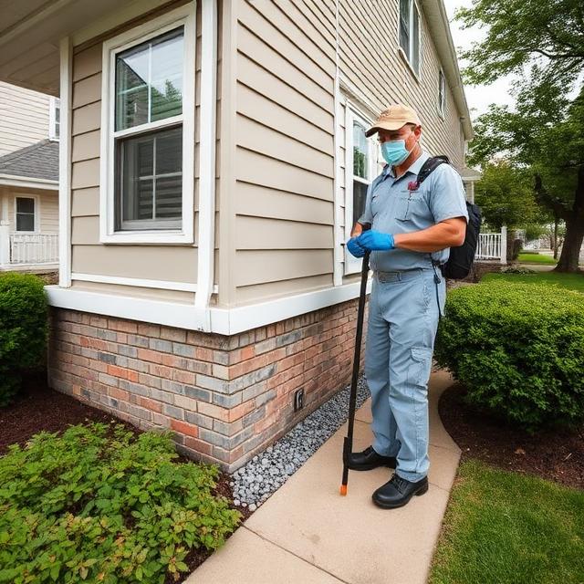 Local pest control technician providing service near a home