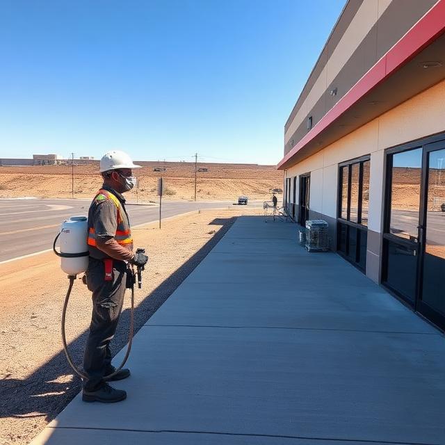 Residential and commercial pest control technician outside a property